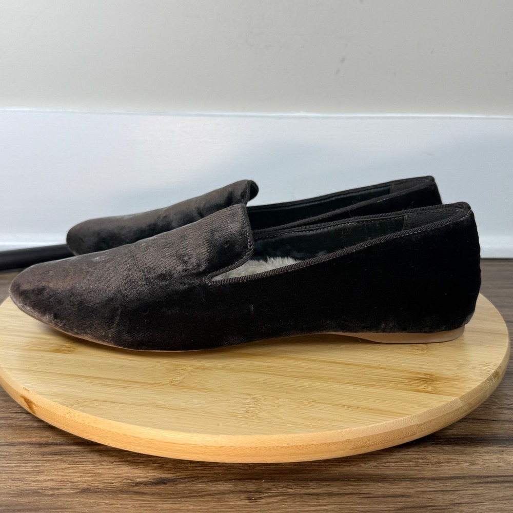 Birdies Velvet Loafers Women's 12 Charcoal Gray Excellent Fur Lined Slipper Flat - Picture 3 of 8